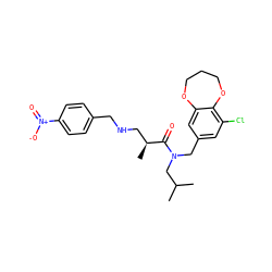CC(C)CN(Cc1cc(Cl)c2c(c1)OCCCO2)C(=O)[C@@H](C)CNCc1ccc([N+](=O)[O-])cc1 ZINC000114098015