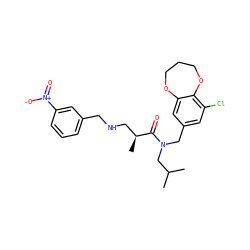 CC(C)CN(Cc1cc(Cl)c2c(c1)OCCCO2)C(=O)[C@@H](C)CNCc1cccc([N+](=O)[O-])c1 ZINC000114099190