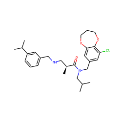 CC(C)CN(Cc1cc(Cl)c2c(c1)OCCCO2)C(=O)[C@@H](C)CNCc1cccc(C(C)C)c1 ZINC000114098857