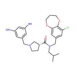 CC(C)CN(Cc1cc(Cl)c2c(c1)OCCCO2)C(=O)[C@@H]1CCN(Cc2cc(N)cc(N)c2)C1 ZINC000114097890