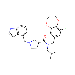 CC(C)CN(Cc1cc(Cl)c2c(c1)OCCCO2)C(=O)[C@@H]1CCN(Cc2cccc3[nH]ccc23)C1 ZINC000114100902