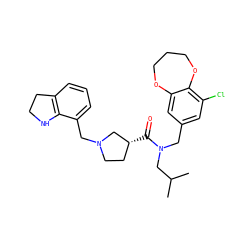 CC(C)CN(Cc1cc(Cl)c2c(c1)OCCCO2)C(=O)[C@@H]1CCN(Cc2cccc3c2NCC3)C1 ZINC000089210279