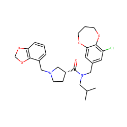 CC(C)CN(Cc1cc(Cl)c2c(c1)OCCCO2)C(=O)[C@@H]1CCN(Cc2cccc3c2OCO3)C1 ZINC000148611143