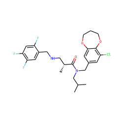 CC(C)CN(Cc1cc(Cl)c2c(c1)OCCCO2)C(=O)[C@H](C)CNCc1cc(F)c(F)cc1F ZINC000114096409