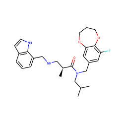 CC(C)CN(Cc1cc(F)c2c(c1)OCCCO2)C(=O)[C@@H](C)CNCc1cccc2cc[nH]c12 ZINC000114100831