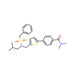 CC(C)CN(Cc1ccc(-c2ccc(C(=O)N(C)C)cc2)s1)S(=O)(=O)Cc1ccccc1 ZINC000148830619