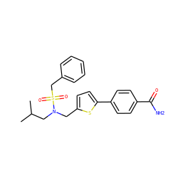 CC(C)CN(Cc1ccc(-c2ccc(C(N)=O)cc2)s1)S(=O)(=O)Cc1ccccc1 ZINC000148829560