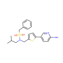 CC(C)CN(Cc1ccc(-c2ccc(N)nc2)s1)S(=O)(=O)Cc1ccccc1 ZINC000148826965