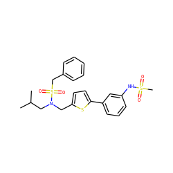 CC(C)CN(Cc1ccc(-c2cccc(NS(C)(=O)=O)c2)s1)S(=O)(=O)Cc1ccccc1 ZINC000169341930