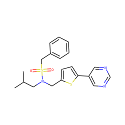 CC(C)CN(Cc1ccc(-c2cncnc2)s1)S(=O)(=O)Cc1ccccc1 ZINC000169341937