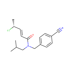 CC(C)CN(Cc1ccc(C#N)cc1)C(=O)/C=C/[C@@H](C)Cl ZINC000103288116