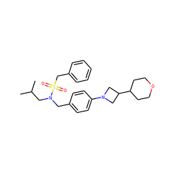CC(C)CN(Cc1ccc(N2CC(C3CCOCC3)C2)cc1)S(=O)(=O)Cc1ccccc1 ZINC000147269335