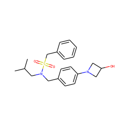 CC(C)CN(Cc1ccc(N2CC(O)C2)cc1)S(=O)(=O)Cc1ccccc1 ZINC000147263359