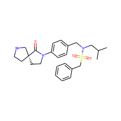 CC(C)CN(Cc1ccc(N2CC[C@@]3(CCNC3)C2=O)cc1)S(=O)(=O)Cc1ccccc1 ZINC000147289932