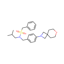CC(C)CN(Cc1ccc(N2CC3(CCOCC3)C2)cc1)S(=O)(=O)Cc1ccccc1 ZINC000147292066