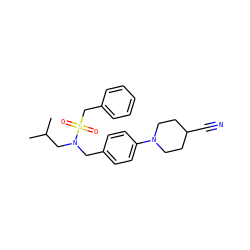 CC(C)CN(Cc1ccc(N2CCC(C#N)CC2)cc1)S(=O)(=O)Cc1ccccc1 ZINC000224301527