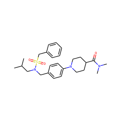 CC(C)CN(Cc1ccc(N2CCC(C(=O)N(C)C)CC2)cc1)S(=O)(=O)Cc1ccccc1 ZINC000224301212