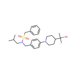 CC(C)CN(Cc1ccc(N2CCC(C(C)(C)O)CC2)cc1)S(=O)(=O)Cc1ccccc1 ZINC000147268871