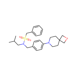 CC(C)CN(Cc1ccc(N2CCC3(CC2)COC3)cc1)S(=O)(=O)Cc1ccccc1 ZINC000147267688