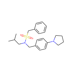 CC(C)CN(Cc1ccc(N2CCCC2)cc1)S(=O)(=O)Cc1ccccc1 ZINC000147283155