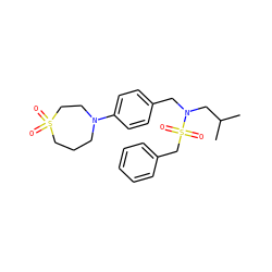 CC(C)CN(Cc1ccc(N2CCCS(=O)(=O)CC2)cc1)S(=O)(=O)Cc1ccccc1 ZINC000147290387
