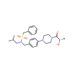 CC(C)CN(Cc1ccc(N2CCN(C(=O)[C@H](C)O)CC2)cc1)S(=O)(=O)Cc1ccccc1 ZINC000147266698