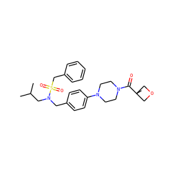 CC(C)CN(Cc1ccc(N2CCN(C(=O)C3(C)COC3)CC2)cc1)S(=O)(=O)Cc1ccccc1 ZINC000147289462