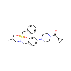 CC(C)CN(Cc1ccc(N2CCN(C(=O)C3CC3)CC2)cc1)S(=O)(=O)Cc1ccccc1 ZINC000144022791