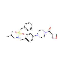 CC(C)CN(Cc1ccc(N2CCN(C(=O)C3COC3)CC2)cc1)S(=O)(=O)Cc1ccccc1 ZINC000147288232