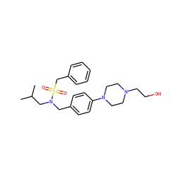 CC(C)CN(Cc1ccc(N2CCN(CCO)CC2)cc1)S(=O)(=O)Cc1ccccc1 ZINC000147261013