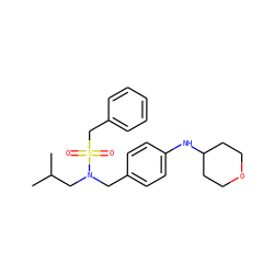 CC(C)CN(Cc1ccc(NC2CCOCC2)cc1)S(=O)(=O)Cc1ccccc1 ZINC000147292551