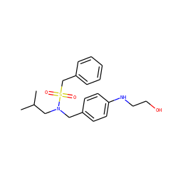CC(C)CN(Cc1ccc(NCCO)cc1)S(=O)(=O)Cc1ccccc1 ZINC000224303660