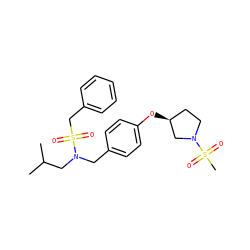 CC(C)CN(Cc1ccc(O[C@H]2CCN(S(C)(=O)=O)C2)cc1)S(=O)(=O)Cc1ccccc1 ZINC000147288443