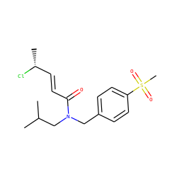 CC(C)CN(Cc1ccc(S(C)(=O)=O)cc1)C(=O)/C=C/[C@@H](C)Cl ZINC000103286501