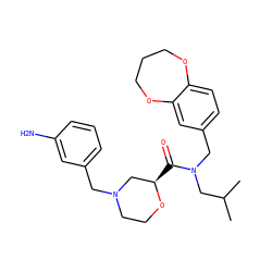 CC(C)CN(Cc1ccc2c(c1)OCCCO2)C(=O)[C@@H]1CN(Cc2cccc(N)c2)CCO1 ZINC000114098878
