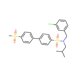 CC(C)CN(Cc1cccc(Cl)c1)S(=O)(=O)c1ccc(-c2ccc(S(C)(=O)=O)cc2)cc1 ZINC000147447212