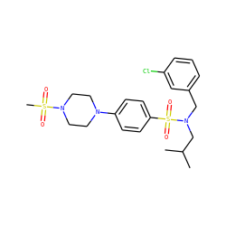 CC(C)CN(Cc1cccc(Cl)c1)S(=O)(=O)c1ccc(N2CCN(S(C)(=O)=O)CC2)cc1 ZINC000145524193