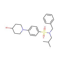 CC(C)CN(Cc1ccccc1)S(=O)(=O)c1ccc(N2CCC(O)CC2)cc1 ZINC000145391235