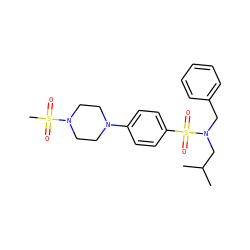 CC(C)CN(Cc1ccccc1)S(=O)(=O)c1ccc(N2CCN(S(C)(=O)=O)CC2)cc1 ZINC000145533168