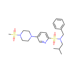 CC(C)CN(Cc1ccccc1)S(=O)(=O)c1ccc(N2CCN(S(C)(=O)=O)CC2)cn1 ZINC000299828679