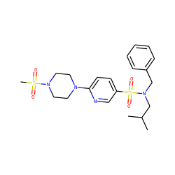 CC(C)CN(Cc1ccccc1)S(=O)(=O)c1ccc(N2CCN(S(C)(=O)=O)CC2)nc1 ZINC000299827906
