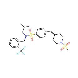 CC(C)CN(Cc1ccccc1C(F)(F)F)S(=O)(=O)c1ccc(C=C2CCN(S(C)(=O)=O)CC2)cc1 ZINC000145386331