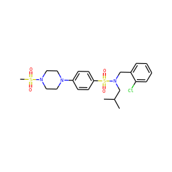CC(C)CN(Cc1ccccc1Cl)S(=O)(=O)c1ccc(N2CCN(S(C)(=O)=O)CC2)cc1 ZINC000145452869