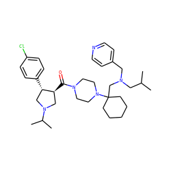 CC(C)CN(Cc1ccncc1)CC1(N2CCN(C(=O)[C@H]3CN(C(C)C)C[C@@H]3c3ccc(Cl)cc3)CC2)CCCCC1 ZINC000028954032