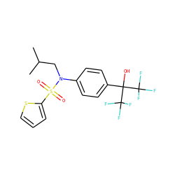 CC(C)CN(c1ccc(C(O)(C(F)(F)F)C(F)(F)F)cc1)S(=O)(=O)c1cccs1 ZINC000028569577