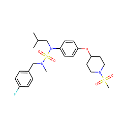 CC(C)CN(c1ccc(OC2CCN(S(C)(=O)=O)CC2)cc1)S(=O)(=O)N(C)Cc1ccc(F)cc1 ZINC000169710355