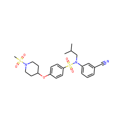 CC(C)CN(c1cccc(C#N)c1)S(=O)(=O)c1ccc(OC2CCN(S(C)(=O)=O)CC2)cc1 ZINC000299830962