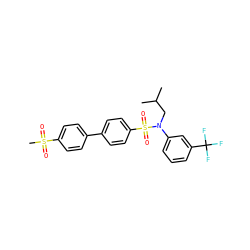 CC(C)CN(c1cccc(C(F)(F)F)c1)S(=O)(=O)c1ccc(-c2ccc(S(C)(=O)=O)cc2)cc1 ZINC000145388050