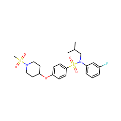 CC(C)CN(c1cccc(F)c1)S(=O)(=O)c1ccc(OC2CCN(S(C)(=O)=O)CC2)cc1 ZINC000145418142