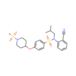 CC(C)CN(c1ccccc1C#N)S(=O)(=O)c1ccc(OC2CCN(S(C)(=O)=O)CC2)cc1 ZINC000299819246